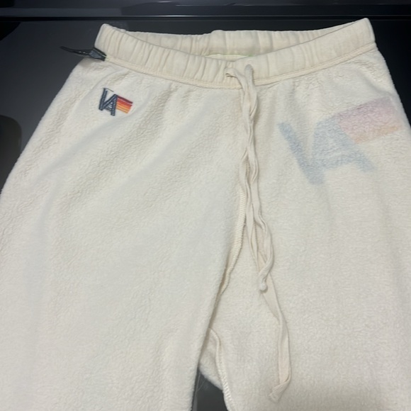 Aviator Nation Cream Sweatpants Elastic Waistband Drawstring Womens XS EUC - Picture 8 of 12